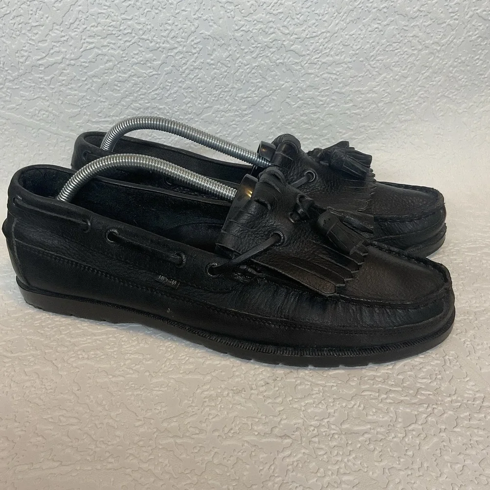 Vintage LEVI'S Men's Black Leather Tassel Loafers Slip On Driving Mocc 10.5 M